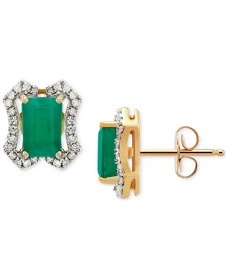Emerald (1-1/5 ct. t.w.) & Diamond (1/6 ct. t.w.) Stud Earrings (3/8 ct. t.w.) in 14k Gold