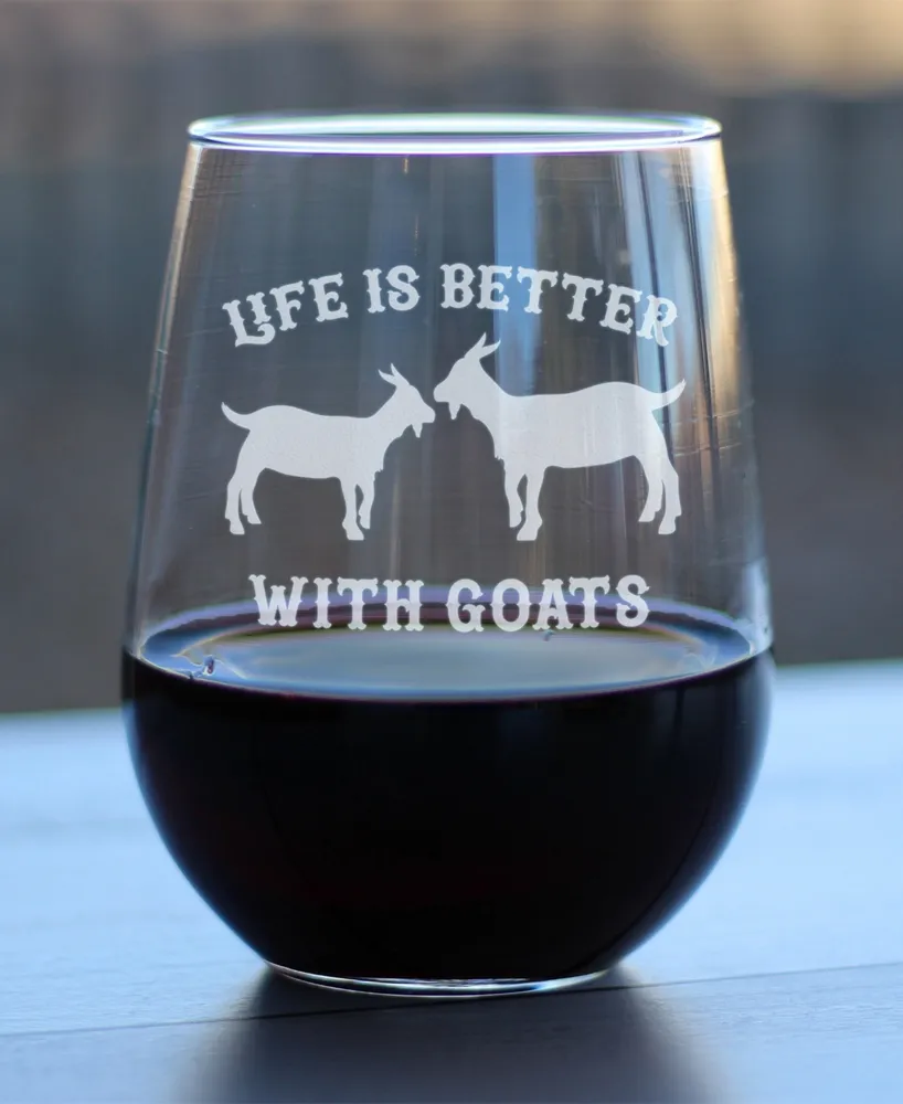 Bevvee Life is Better with Goats Funny Goat Gifts Stem Less Wine Glass, 17 oz