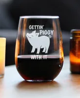 Bevvee Gettin' Piggy Funny Pig Gifts Stem Less Wine Glass, 17 oz