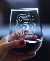 Bevvee Cheers to 5 Years 5th Anniversary Gifts Stem Less Wine Glass, 17 oz