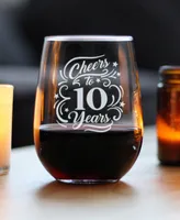 Bevvee Cheers to 10 Years 10th Anniversary Gifts Stem Less Wine Glass, 17 oz