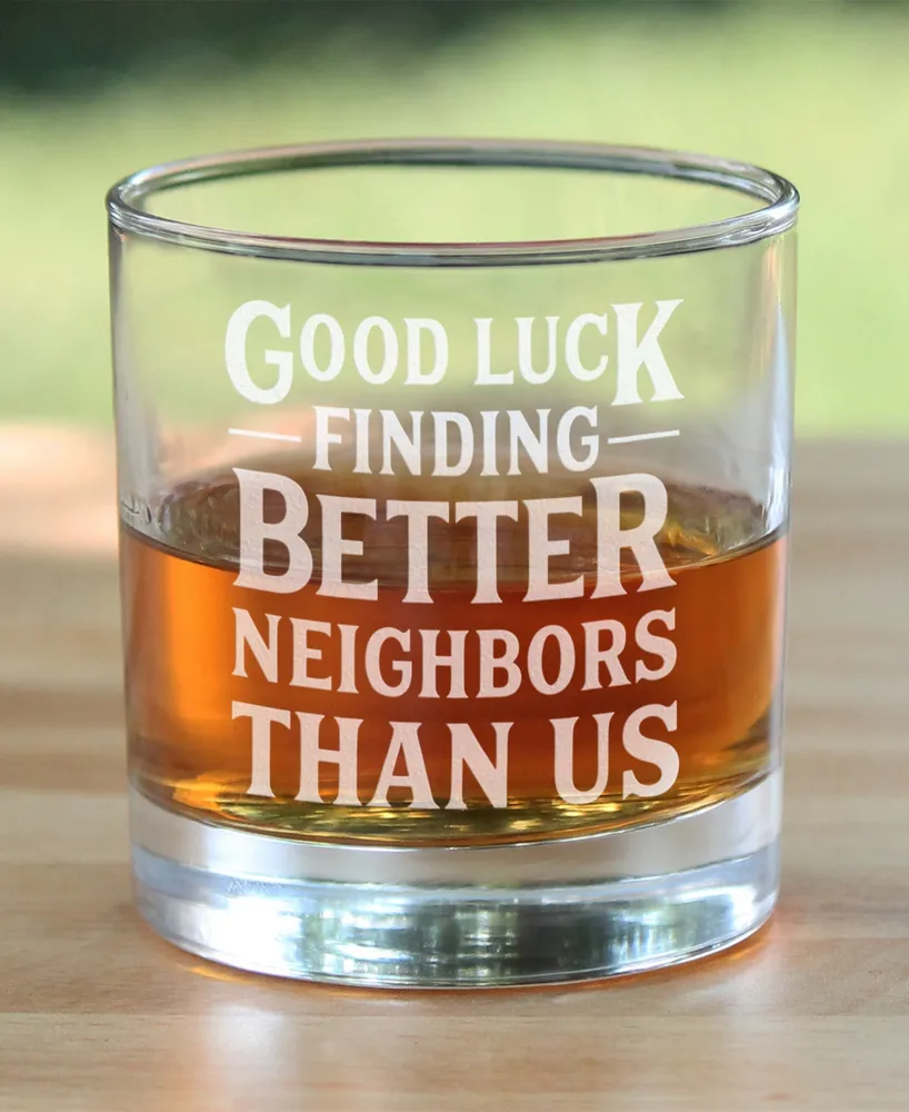 Bevvee Good Luck Finding Better Neighbors than us Neighbors Moving Gifts Whiskey Rocks Glass, 10 oz