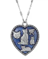 2028 Enamel Blue Heart Cat Necklace