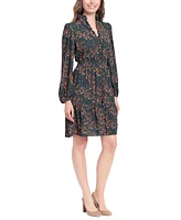 London Times Women's Split-Neck Bubble-Crepe Fit & Flare Dress