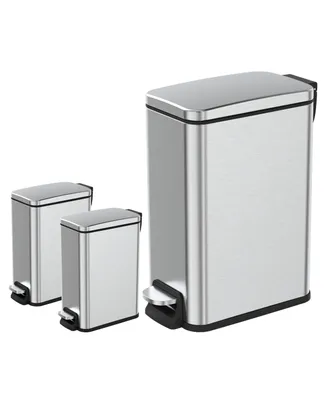 11.9 Gallon/ 45 Liter + Two 1.6 Gallon/6 Liter Rectangular Step-on Trash Can Set For Bathroom and Kitchen