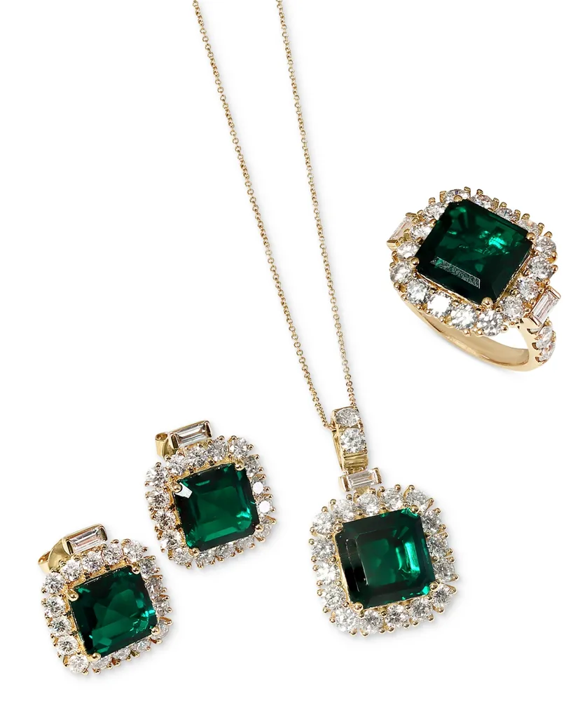 Effy Lab Grown Emerald (4-7/8 ct. t.w.) & Lab Grown Diamond (2-3/8 ct. t.w.) Halo Statement Ring in 14k Gold