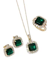 Effy Lab Grown Emerald (4-7/8 ct. t.w.) & Lab Grown Diamond (2-3/8 ct. t.w.) Halo Statement Ring in 14k Gold
