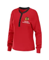 Women's Wear by Erin Andrews Red Chicago Blackhawks Waffle Henley Long Sleeve T-shirt