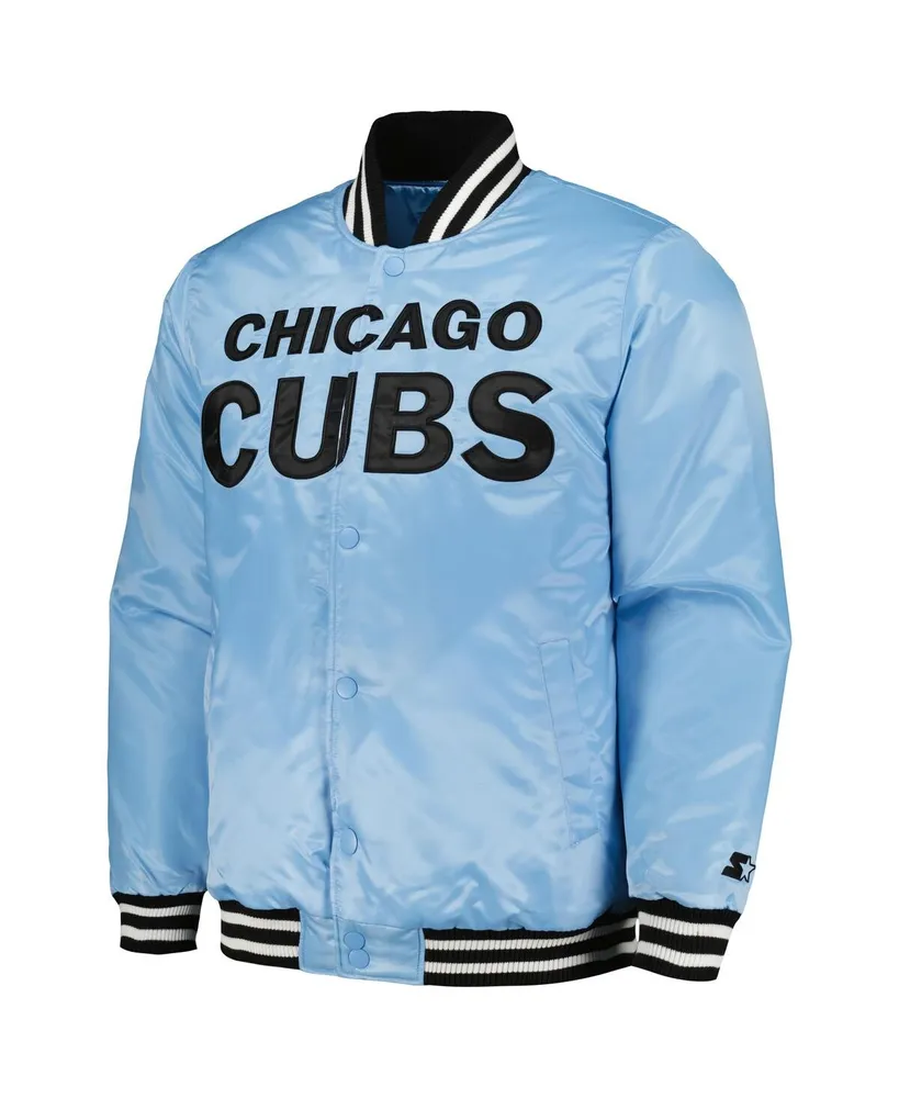 Men's Starter Light Blue Chicago Cubs Cross Bronx Fashion Satin Full-Snap Varsity Jacket