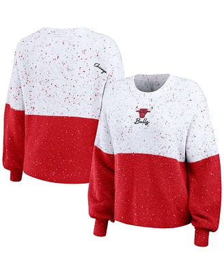 Women's Wear by Erin Andrews White, Red Chicago Bulls Color-Block Pullover Sweater