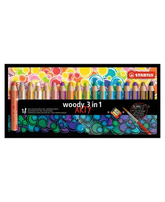 Stabilo Woody 3 In 1 Pencils, Arty, Set of 18 with Sharpener - Multi