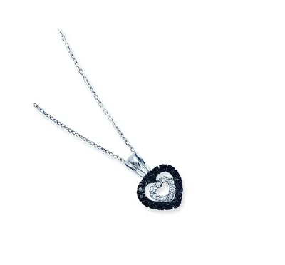 Sterling Silver White Gold Plated With Black and White Cubic Zirconia Heart Necklace