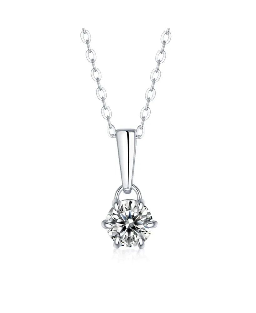 Sterling Silver White Gold Plated with 2ct Lab Created Moissanite Round Solitaire Classic Drop Pendant Necklace