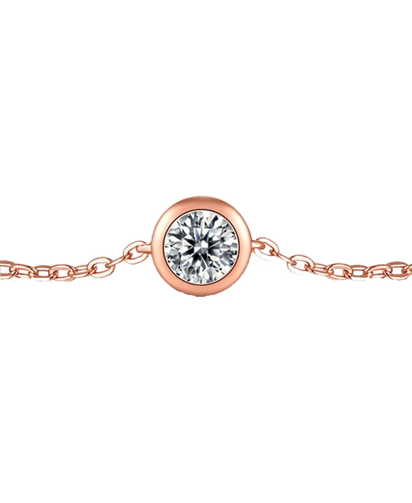 Sterling Silver 18k Rose Gold Plated with 0.50ct Lab Created Moissanite Solitaire Station Charm Adjustable Bracelet