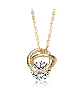 Sterling Silver Gold Plated 14k Yellow Gold Plated with 1.20ct Lab Created Moissanite Solitaire Double Eternity Circle Love Knot Pendant Necklace
