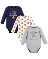 Hudson Baby Boys Cotton Long-Sleeve Bodysuits, Basketball, 3-Pack