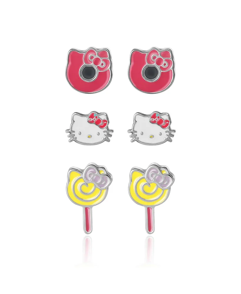 Sanrio Hello Kitty Donut, Lollipop Stud Earrings - Set of 3, Officially Licensed Authentic