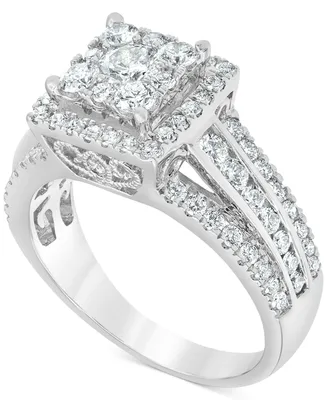 Diamond Halo Cluster Engagement Ring (1-1/2 ct. t.w.) in 14k White Gold