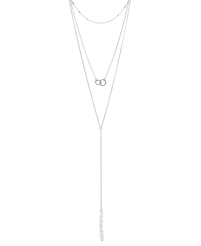 Adornia Silver-Tone Freshwater Pearl (3mm) Lariat Layered Necklace, 16" + 2" extender