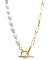 Adornia 14k Gold-Plated Imitation Pearl & Paperclip Chain 17" Toggle Necklace