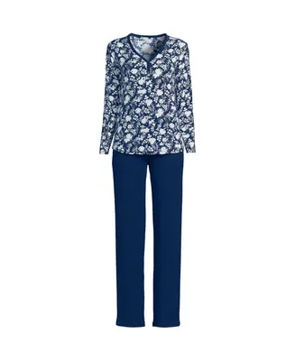 Lands' End Women's Cozy 2 Piece Pajama Set - Long Sleeve Top and Pants