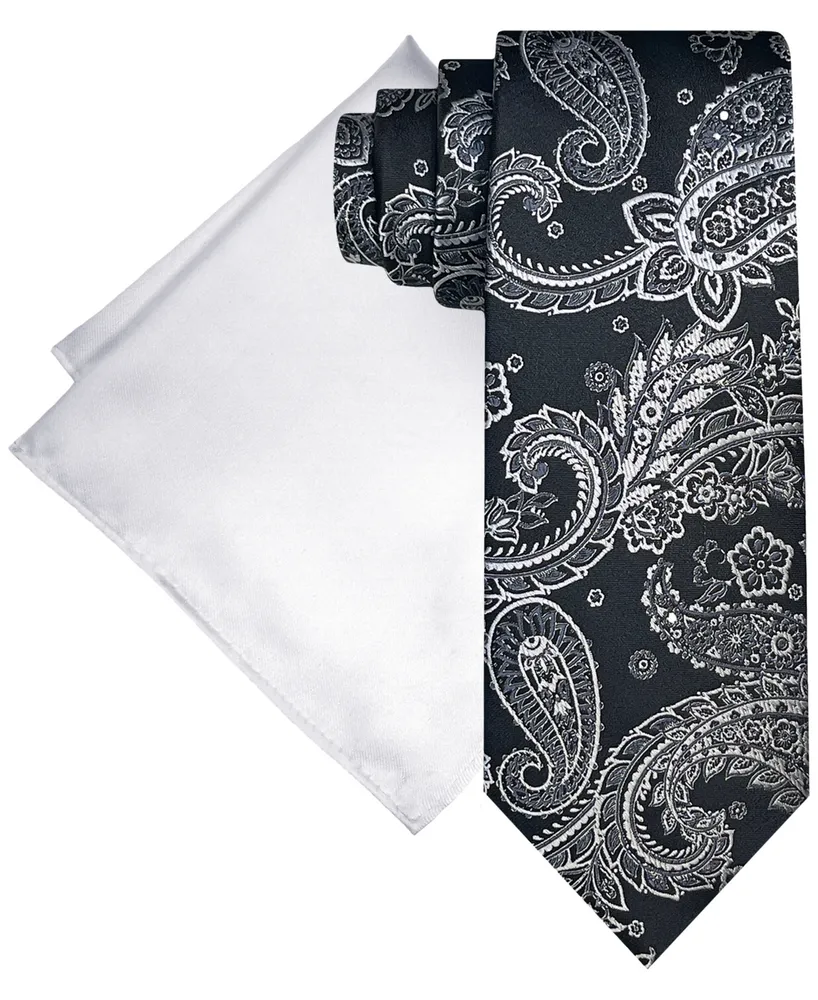 Steve Harvey Men's Paisley Tie & Solid Pocket Square Set