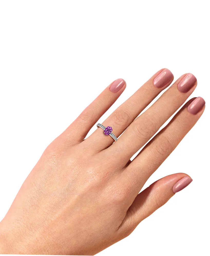 Pink Sapphire (1/3 ct. t.w.) Diamond (1/20 ct. t.w.) Stackable Ring in Sterling Silver