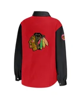 Women's Wear by Erin Andrews Red, Black Chicago Blackhawks Colorblock Button-Up Shirt Jacket