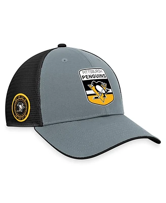 Men's Fanatics Gray, Black Pittsburgh Penguins Authentic Pro Home Ice Trucker Adjustable Hat