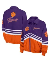 Women's Wear by Erin Andrews Purple Distressed Clemson Tigers Vintage-Like Throwback Windbreaker Full-Zip Jacket
