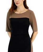Connected Women's Colorblocked Elbow-Sleeve Bateau-Neck Dress