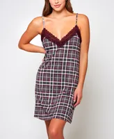 iCollection Women's Cozy Modal Plaid Trimmed Elegant Lace 1 Pc Nightgown