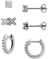 Giani Bernini 3-Pc. Set Cubic Zirconia Hoop & Stud Earrings, Created for Macy's