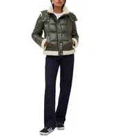 French Connection Women's Faux-Leather Sherpa-Trim Coat