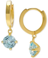 Blue Topaz Dangle Hoop Earrings (1 ct. t.w.) in Gold-Plated Sterling Silver