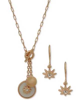 Anne Klein Gold-Tone Mixed Stone Star Charm Pendant Necklace & Drop Earrings Set