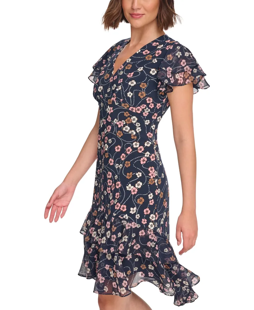 Tommy Hilfiger Petite Floral-Print Ruffled A-Line Dress