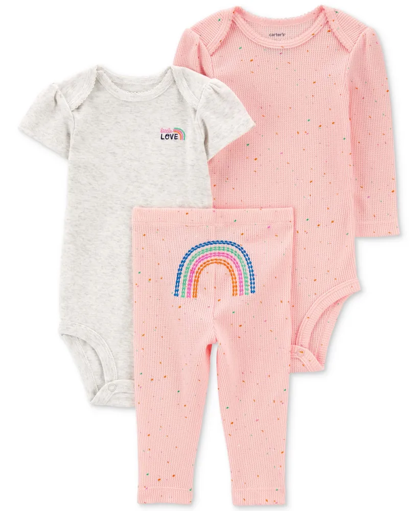 Carter's Baby Girls Rainbow Little Character Bodysuits and Pants, 3 Piece Set