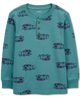 Carter's Toddler Boys Thermal Waffle-Knit Printed Long-Sleeve Henley