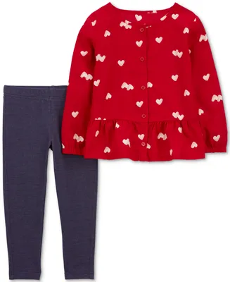 Carter's Toddler Girls Heart-Print Top and Knit Denim Leggings, 2 Piece Set
