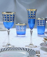 Lorren Home Trends Cobalt Blue White Wine Goblet with Gold-Tone Rings, Set of 4