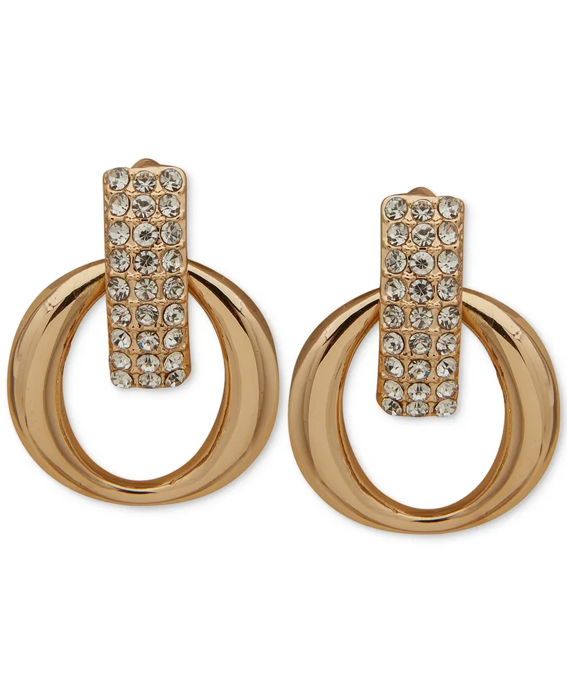 Anne Klein Gold-Tone Pave Doorknocker Drop Earrings