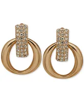 Anne Klein Gold-Tone Pave Doorknocker Drop Earrings