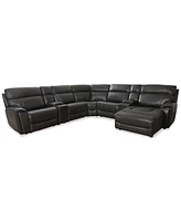 Closeout! Hutchenson 132.5" 7-Pc. Zero Gravity Leather Sectional with 3 Power Recliners, Chaise and 2 Consoles, Created for Macy's
