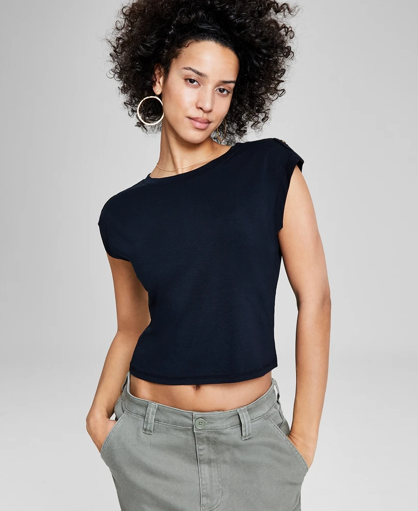 And Now This Women's Button-Shoulder Crewneck Tee, Created for Macy's