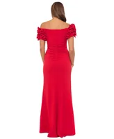 Xscape Petite Off-the-Shoulder Ruffle-Sleeve Gown