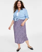 On 34th Plus Size Floral Midi Slip Skirt, Created for Macy's