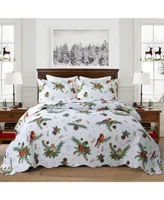 MarCielo 3 Pcs Winter Cardinals Christmas Quilt Bedspread Set C79