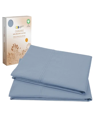 Standard/Queen Pillow Cases Set of 2 – 100% Organic Cotton, Cool and Crisp Percale, Fits Standard Queen Pillows