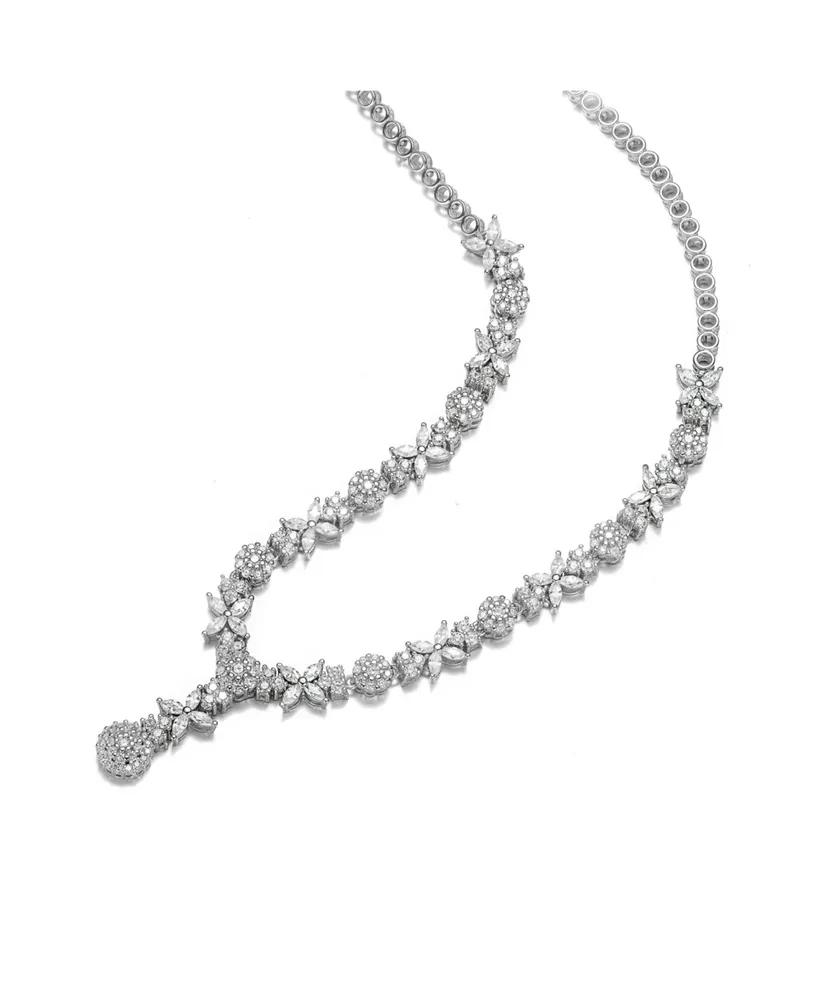 Chic Sterling Silver White Gold Plated Cubic Zirconia Drop Necklace
